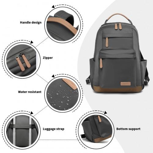 Miss Lulu Stylish Backpack with Laptop Sleeve, Multiple Pockets & Trolley Sleeve - Grey & Apricot