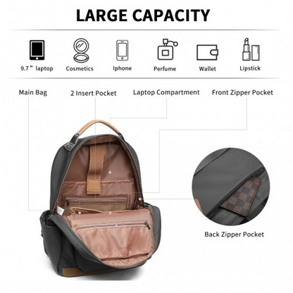 Miss Lulu Stylish Backpack with Laptop Sleeve, Multiple Pockets & Trolley Sleeve - Grey & Apricot