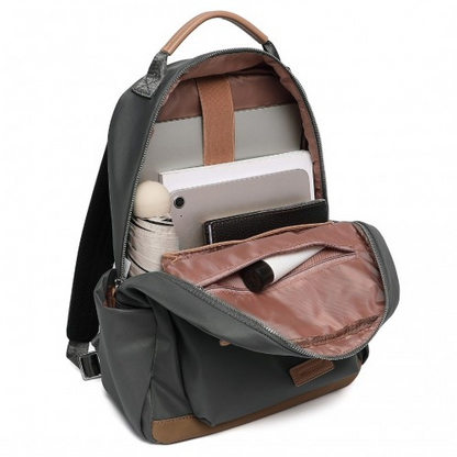 Miss Lulu Stylish Backpack with Laptop Sleeve, Multiple Pockets & Trolley Sleeve - Grey & Apricot