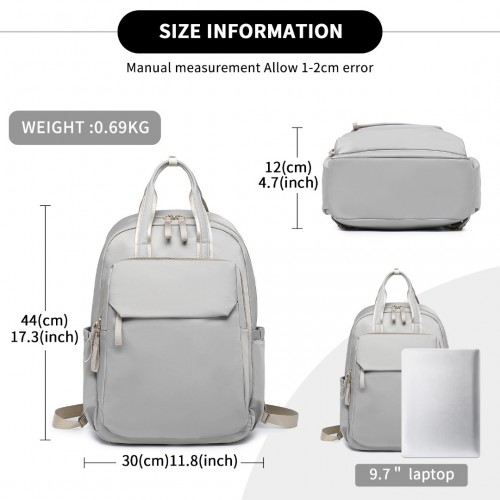 Miss Lulu Versatile Stylish Backpack with Laptop Compartment and Trolley Strap - Grey