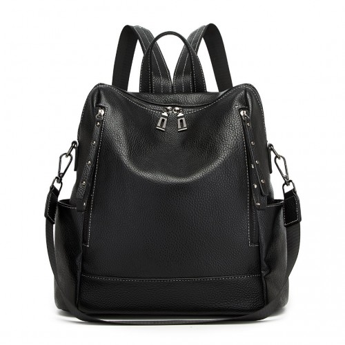 Miss Lulu Women's Convertible PU Leather Backpack & Shoulder Bag - Versatile 2-in-1 Design, Black