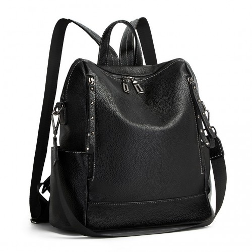 Miss Lulu Women's Convertible PU Leather Backpack & Shoulder Bag - Versatile 2-in-1 Design, Black