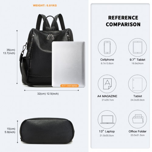 Miss Lulu Women's Convertible PU Leather Backpack & Shoulder Bag - Versatile 2-in-1 Design, Black