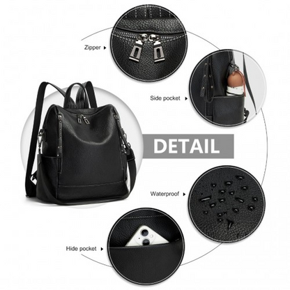 Miss Lulu Women's Convertible PU Leather Backpack & Shoulder Bag - Versatile 2-in-1 Design, Black
