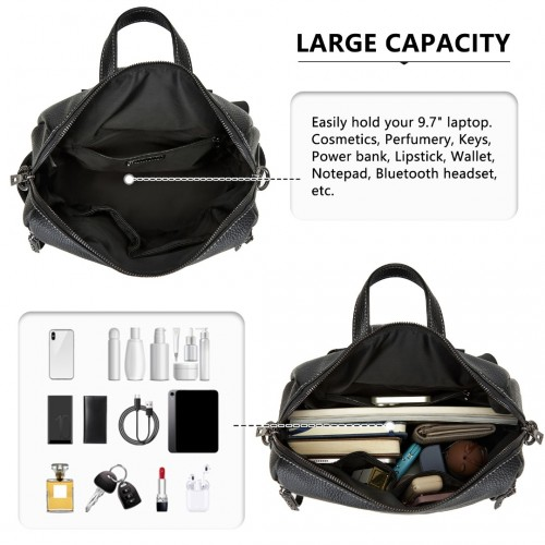 Miss Lulu Women's Convertible PU Leather Backpack & Shoulder Bag - Versatile 2-in-1 Design, Black