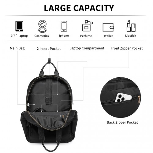 Miss Lulu Black Versatile Stylish Backpack with Laptop Compartment & Trolley Strap – Perfect for Travel & Work