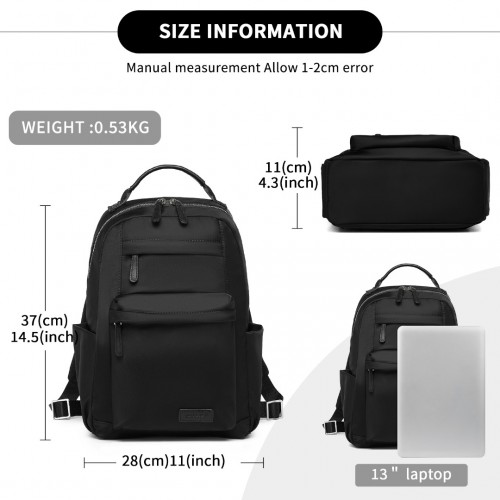 Miss Lulu Stylish Black Backpack with Laptop Sleeve, Multiple Pockets & Trolley Sleeve
