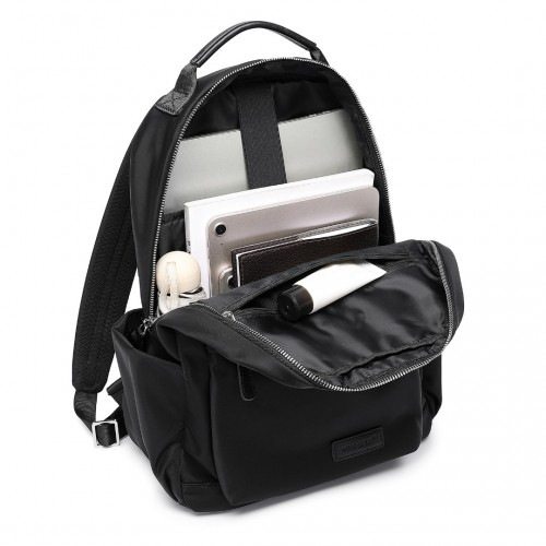 Miss Lulu Stylish Black Backpack with Laptop Sleeve, Multiple Pockets & Trolley Sleeve