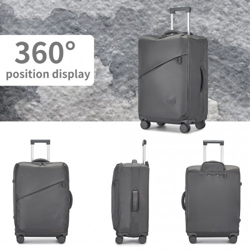 Kono 20 Inch Lightweight Soft Shell Carry On Cabin Size Suitcase with TSA Lock and Wet/Dry Compartment - Grey