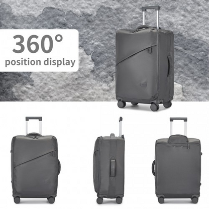 Kono 20 Inch Lightweight Soft Shell Carry On Cabin Size Suitcase with TSA Lock and Wet/Dry Compartment - Grey