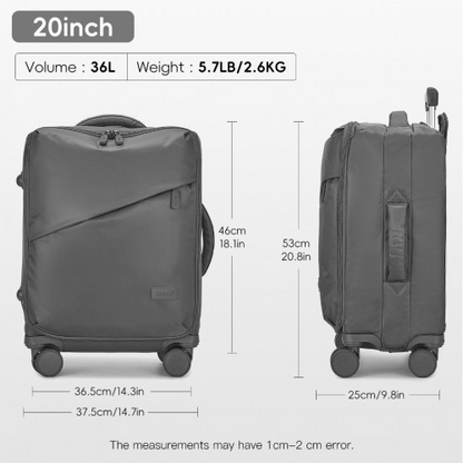 Kono 20 Inch Lightweight Soft Shell Carry On Cabin Size Suitcase with TSA Lock and Wet/Dry Compartment - Grey