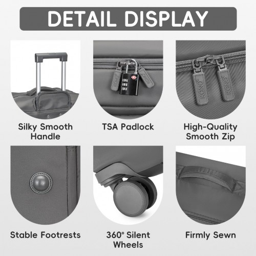 Kono 20 Inch Lightweight Soft Shell Carry On Cabin Size Suitcase with TSA Lock and Wet/Dry Compartment - Grey