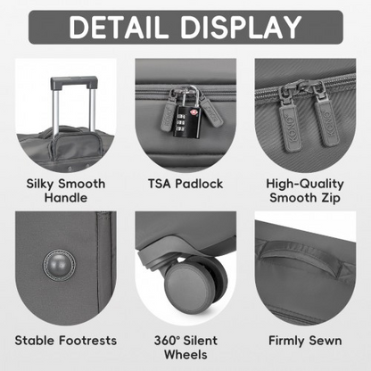Kono 20 Inch Lightweight Soft Shell Carry On Cabin Size Suitcase with TSA Lock and Wet/Dry Compartment - Grey