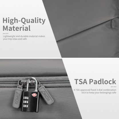 Kono 20 Inch Lightweight Soft Shell Carry On Cabin Size Suitcase with TSA Lock and Wet/Dry Compartment - Grey