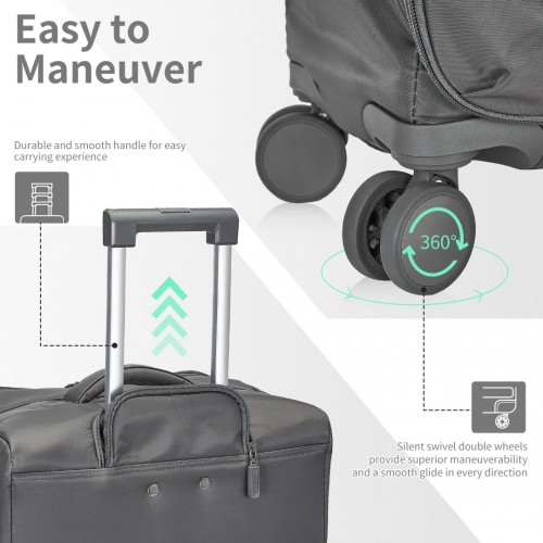 Kono 20 Inch Lightweight Soft Shell Carry On Cabin Size Suitcase with TSA Lock and Wet/Dry Compartment - Grey