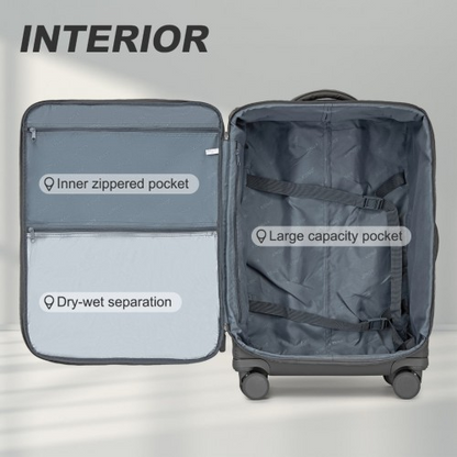 Kono 20 Inch Lightweight Soft Shell Carry On Cabin Size Suitcase with TSA Lock and Wet/Dry Compartment - Grey