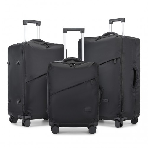 KSK2491 - Kono 3-Piece 20/24/28 Inch Lightweight Durable Soft Shell Suitcase Set with TSA Lock and Separate Wet/Dry Compartment - Black
