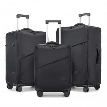 KSK2491 - Kono 3-Piece 20/24/28 Inch Lightweight Durable Soft Shell Suitcase Set with TSA Lock and Separate Wet/Dry Compartment - Black