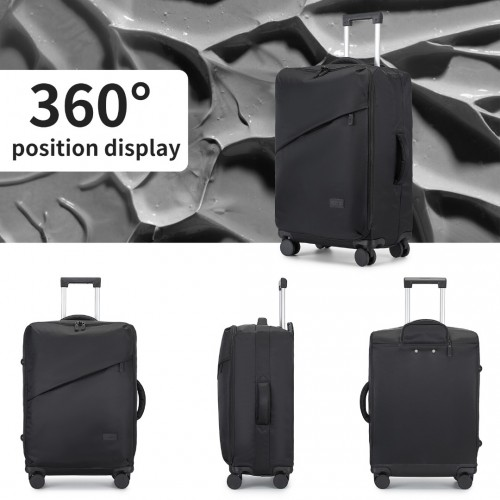 KSK2491 - Kono 3-Piece 20/24/28 Inch Lightweight Durable Soft Shell Suitcase Set with TSA Lock and Separate Wet/Dry Compartment - Black