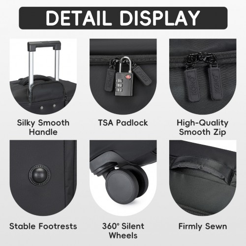 KSK2491 - Kono 3-Piece 20/24/28 Inch Lightweight Durable Soft Shell Suitcase Set with TSA Lock and Separate Wet/Dry Compartment - Black
