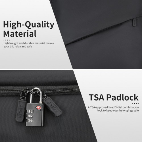 KSK2491 - Kono 3-Piece 20/24/28 Inch Lightweight Durable Soft Shell Suitcase Set with TSA Lock and Separate Wet/Dry Compartment - Black