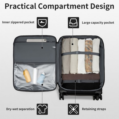 KSK2491 - Kono 3-Piece 20/24/28 Inch Lightweight Durable Soft Shell Suitcase Set with TSA Lock and Separate Wet/Dry Compartment - Black