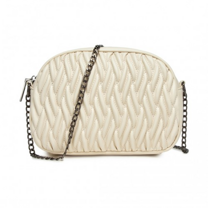 Miss Lulu Quilted Soft PU Leather Crossbody Shoulder Bag with Chain Strap - Beige