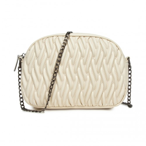 Miss Lulu Quilted Soft PU Leather Crossbody Shoulder Bag with Chain Strap - Beige