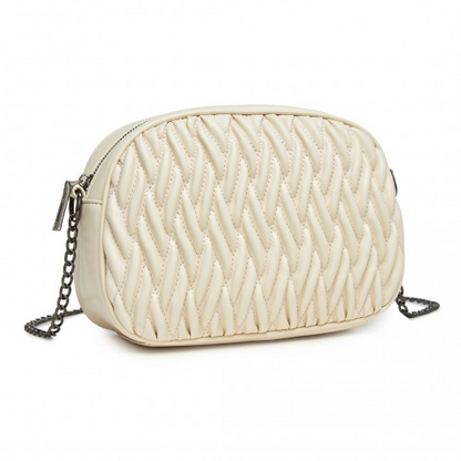 Miss Lulu Quilted Soft PU Leather Crossbody Shoulder Bag with Chain Strap - Beige