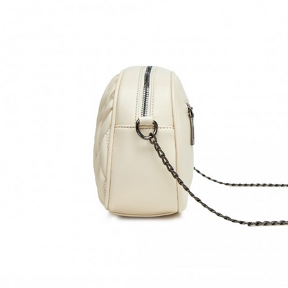 Miss Lulu Quilted Soft PU Leather Crossbody Shoulder Bag with Chain Strap - Beige