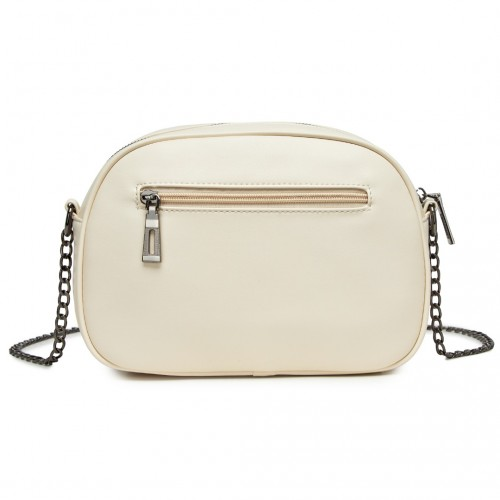 Miss Lulu Quilted Soft PU Leather Crossbody Shoulder Bag with Chain Strap - Beige