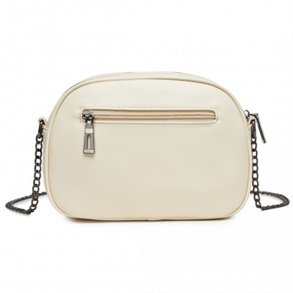 Miss Lulu Quilted Soft PU Leather Crossbody Shoulder Bag with Chain Strap - Beige