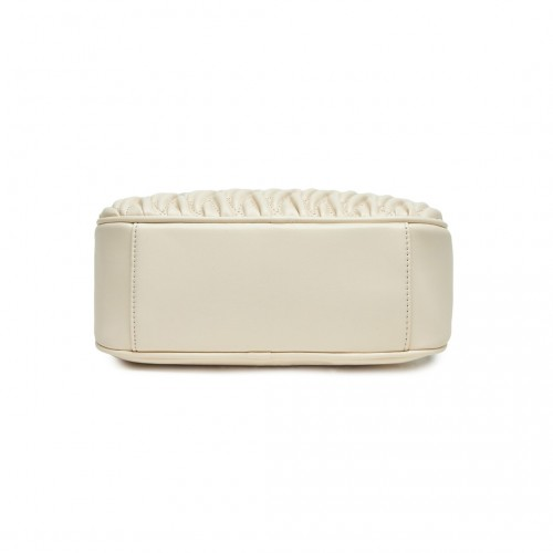 Miss Lulu Quilted Soft PU Leather Crossbody Shoulder Bag with Chain Strap - Beige