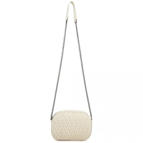 Miss Lulu Quilted Soft PU Leather Crossbody Shoulder Bag with Chain Strap - Beige