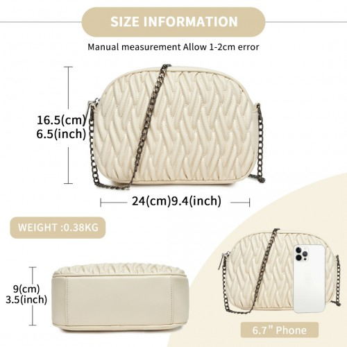 Miss Lulu Quilted Soft PU Leather Crossbody Shoulder Bag with Chain Strap - Beige