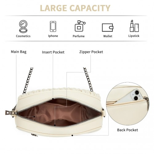 Miss Lulu Quilted Soft PU Leather Crossbody Shoulder Bag with Chain Strap - Beige