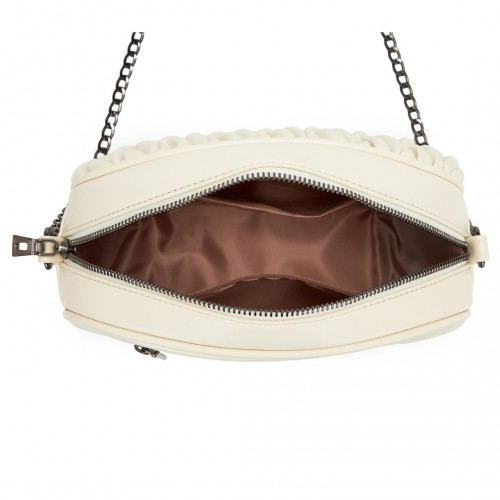 Miss Lulu Quilted Soft PU Leather Crossbody Shoulder Bag with Chain Strap - Beige