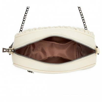 Miss Lulu Quilted Soft PU Leather Crossbody Shoulder Bag with Chain Strap - Beige