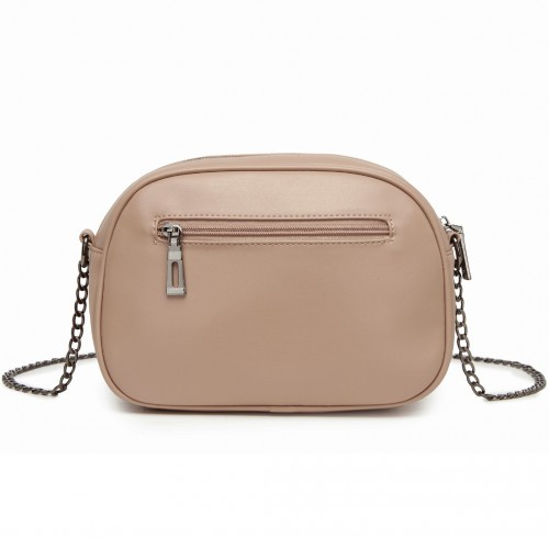 Miss Lulu Quilted Soft PU Leather Crossbody Shoulder Bag with Chain Strap - Khaki