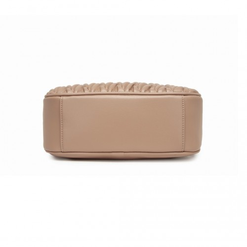 Miss Lulu Quilted Soft PU Leather Crossbody Shoulder Bag with Chain Strap - Khaki