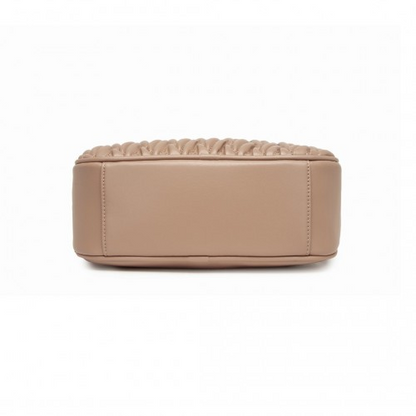 Miss Lulu Quilted Soft PU Leather Crossbody Shoulder Bag with Chain Strap - Khaki