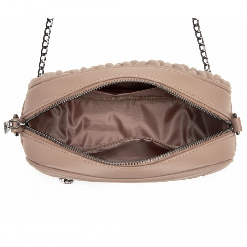 Miss Lulu Quilted Soft PU Leather Crossbody Shoulder Bag with Chain Strap - Khaki