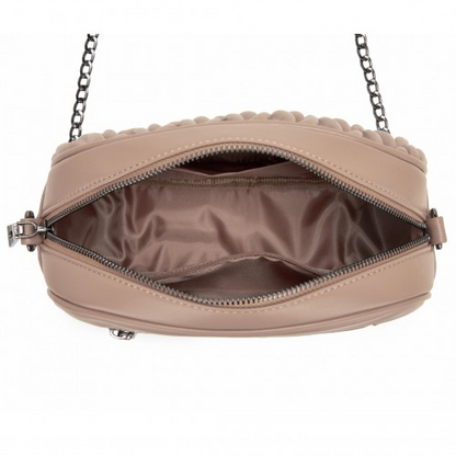 Miss Lulu Quilted Soft PU Leather Crossbody Shoulder Bag with Chain Strap - Khaki