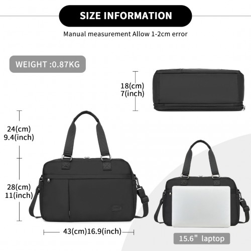 Kono Multi-functional Travel Bag - Large Tote & Duffle with Expandable Compartment & Wet/Dry Pocket - Black