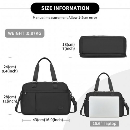 Kono Multi-functional Travel Bag - Large Tote & Duffle with Expandable Compartment & Wet/Dry Pocket - Black