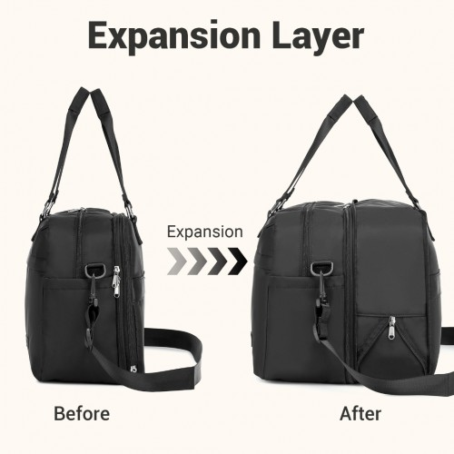 Kono Multi-functional Travel Bag - Large Tote & Duffle with Expandable Compartment & Wet/Dry Pocket - Black