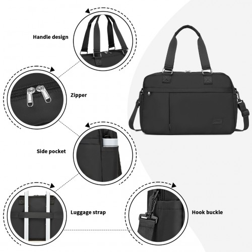 Kono Multi-functional Travel Bag - Large Tote & Duffle with Expandable Compartment & Wet/Dry Pocket - Black
