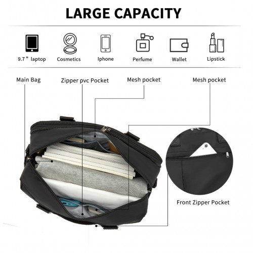 Kono Multi-functional Travel Bag - Large Tote & Duffle with Expandable Compartment & Wet/Dry Pocket - Black