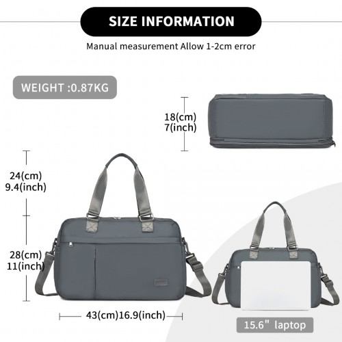 Kono Multi-functional Travel Bag - Large Tote & Duffle Bag with Expandable Compartment & Wet/Dry Pocket - Grey