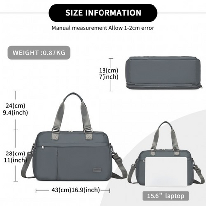 Kono Multi-functional Travel Bag - Large Tote & Duffle Bag with Expandable Compartment & Wet/Dry Pocket - Grey